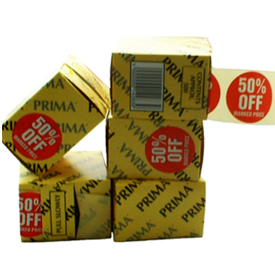 5000 x "50% OFF" Retail Price Labels Stickers In Dispenser Rolls (500/Roll)